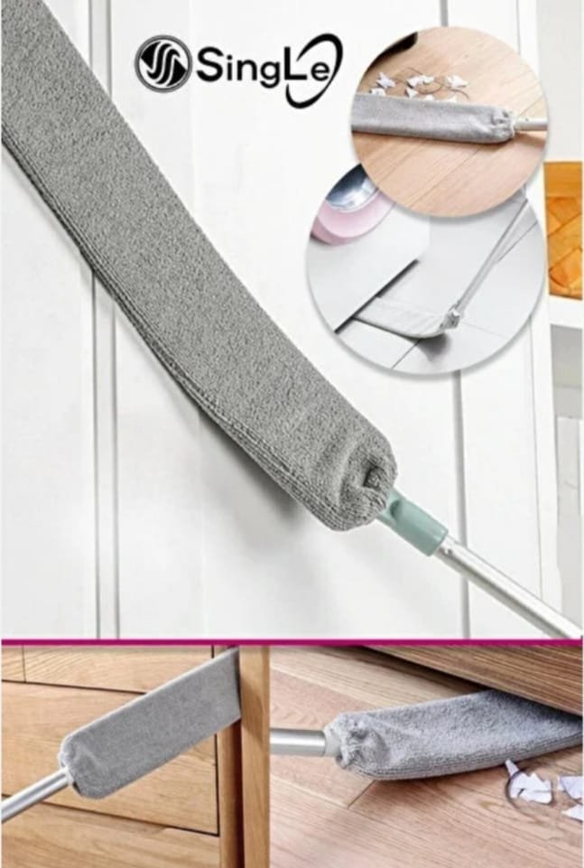 ( +1 YEDEKLİ ) Mikrofiber Başlıklı Girintili Yüzey Dip Köşe Raf Temizleme Mopu Toz Alma Fırçası