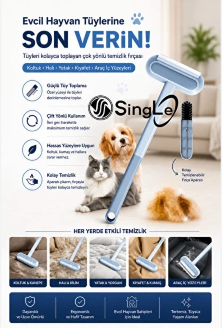 4'ü 1 Arada Kedi Köpek Tüy Temizleyici Fırça Halı Koltuk Tüy Alıcı